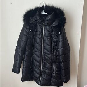 Marc New York Black Puffer Coat with Fur Trim